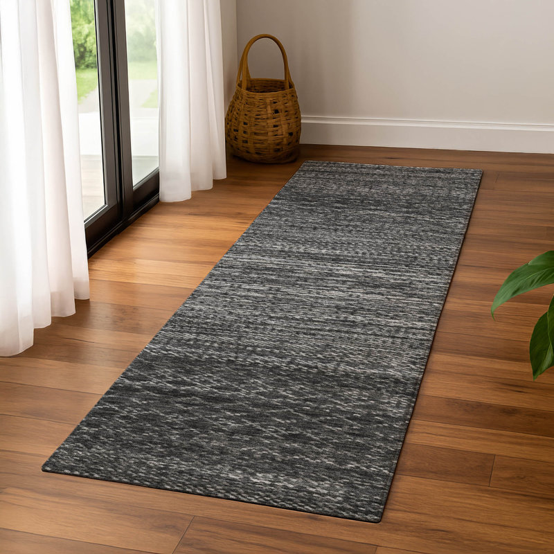 Premium Machine Washable Mayfield AMF2150 Striped Rug, Runner 2'3" x 7'6", Charcoal
