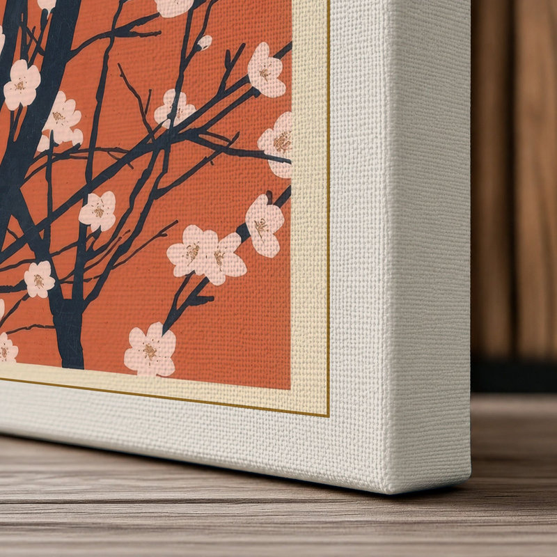Spring Blossom Branch Botanical - Wrapped Canvas, 18x12 - 45.7 x 30.5 cm, Cream Border
