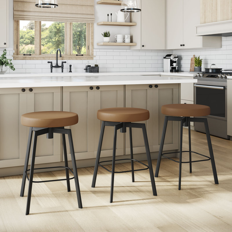 Tabouret de bar et de comptoir pivotant, Cuir - brun clair, Tabouret de bar (siège d'une hauteur de 30,75 po)