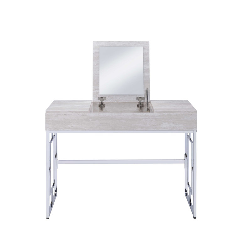 Jaiswal Contemporary 44"L Rectangular Vanity Desk with Mirror and USB, Chrome