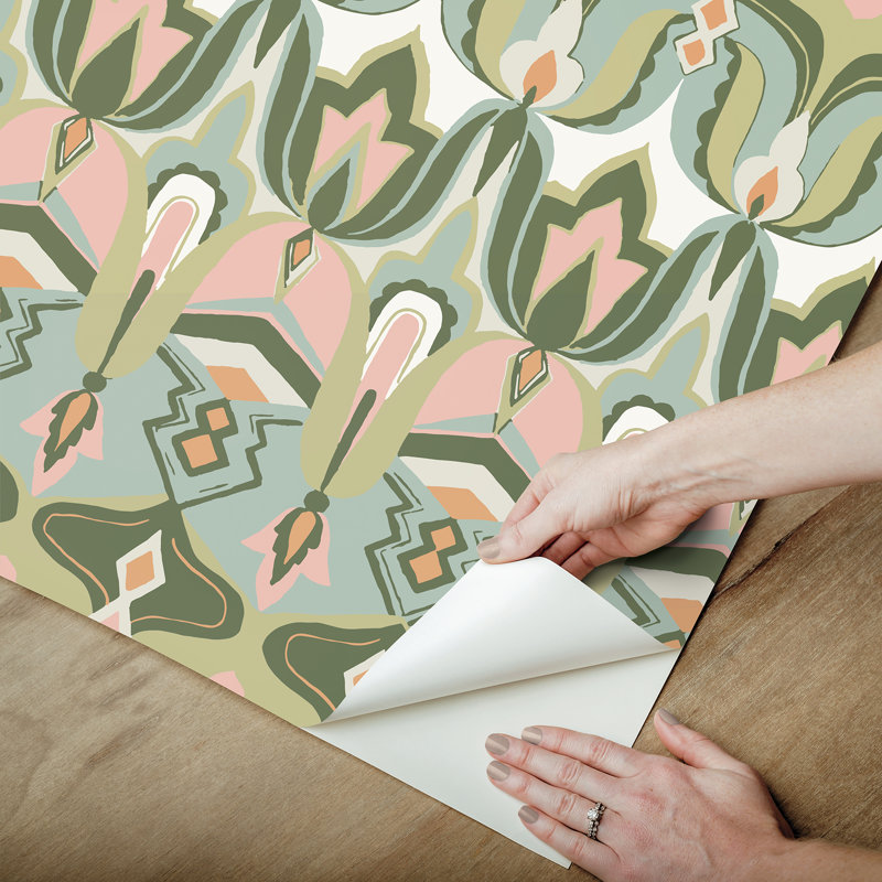Rouleau Ikat pelez et collez Evalei, Vert