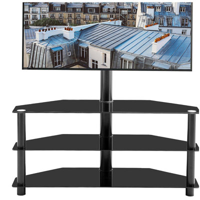 Meuble télé noir multifonctionnel à hauteur ajustable tournant à 3 niveaux