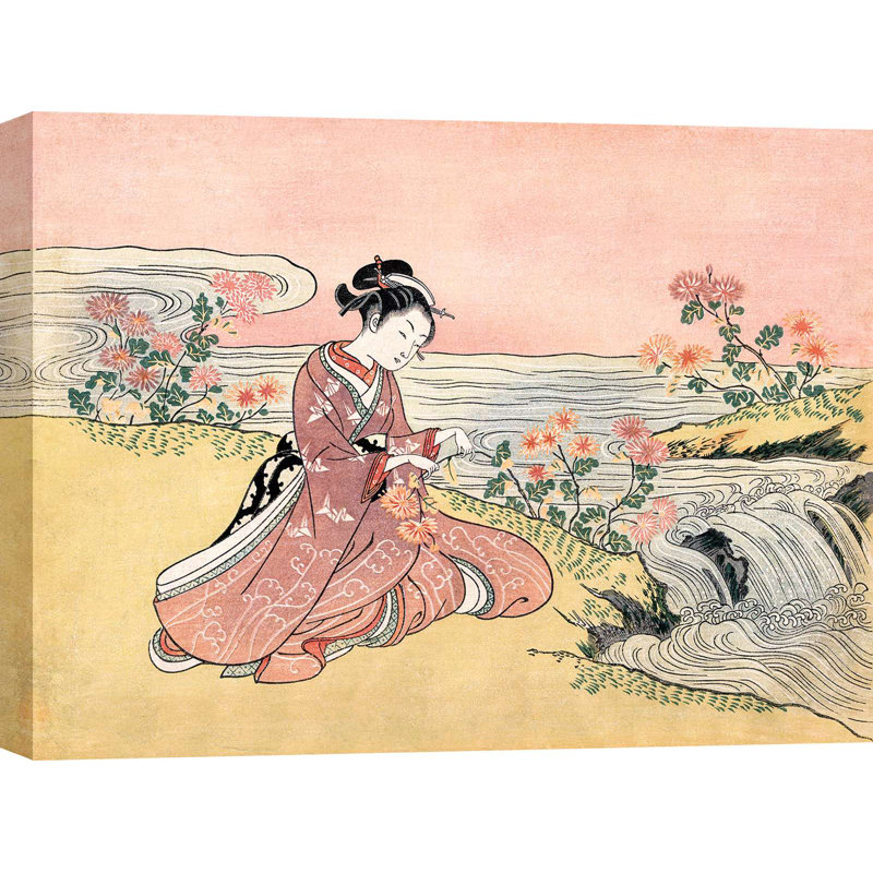 Japanese Woman Picking Chrysanthemum by Suzuki Harunobu - Wrapped Canvas Print, 50cm H x 70cm W