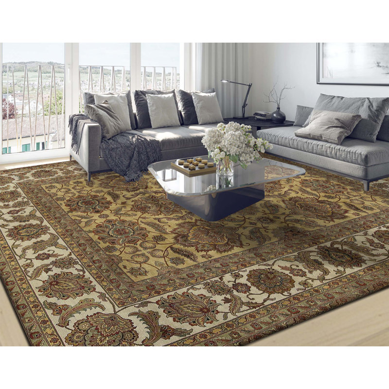 Tapis doré et ivoire de haute qualité noué à la main