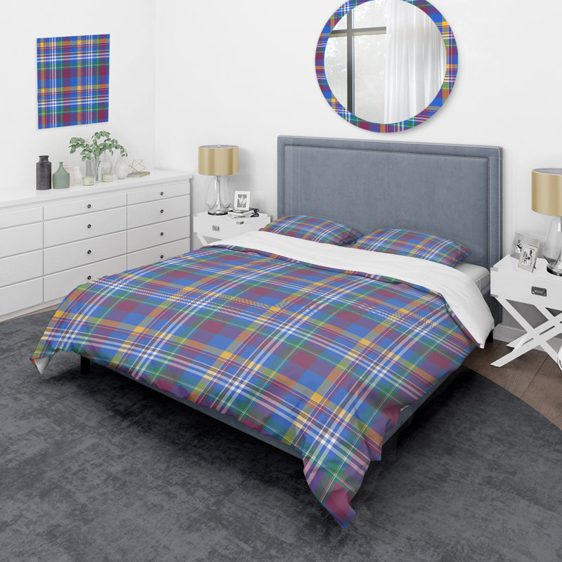 Tartan à carreaux bleu et vert - Ensemble de housse de couette abstrait - Microfibre de polyester