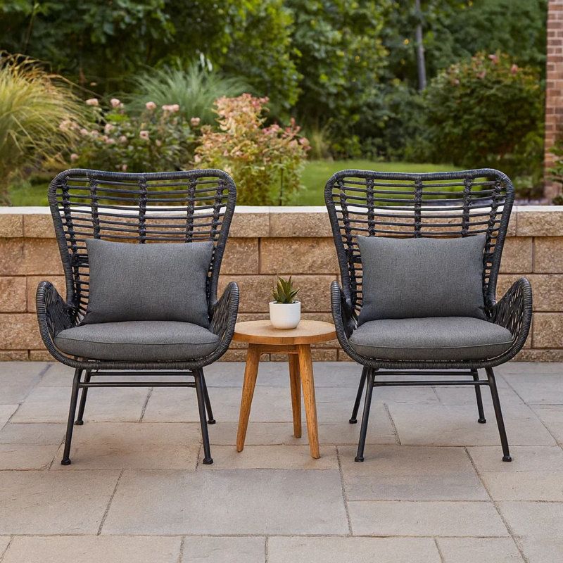 Ensemble de 2 chaises d'extérieur Slay tissées en gris et pieds en fer Slay