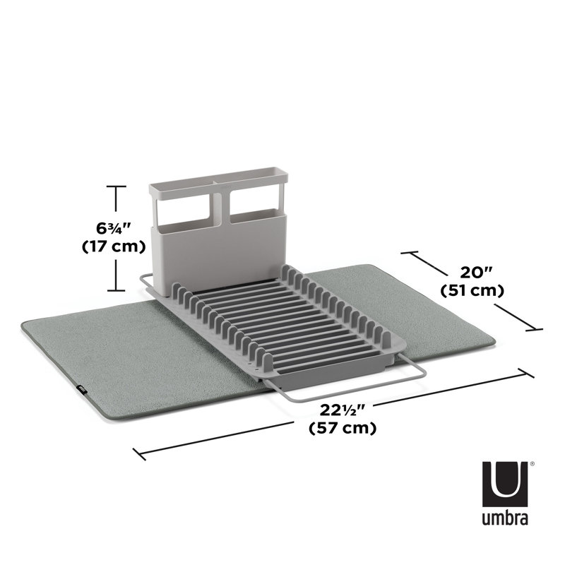 Charcoal Gray Foldable Over the Sink Dish Rack with Utensil Cup