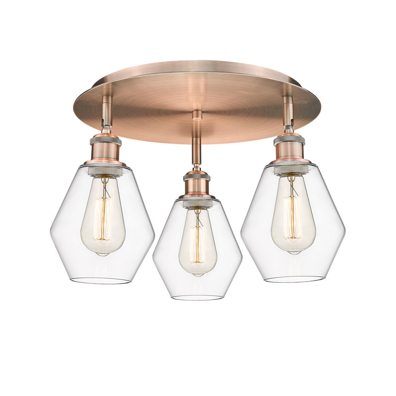Amylea Glass Flush Mount, Clear, Antique Copper