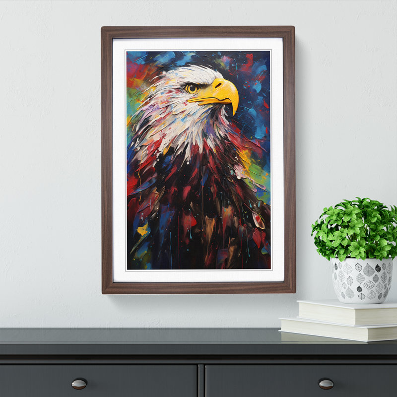 Eagle - Single Picture Frame Print on Wood, Walnut Framed, 64cm H x 46cm W