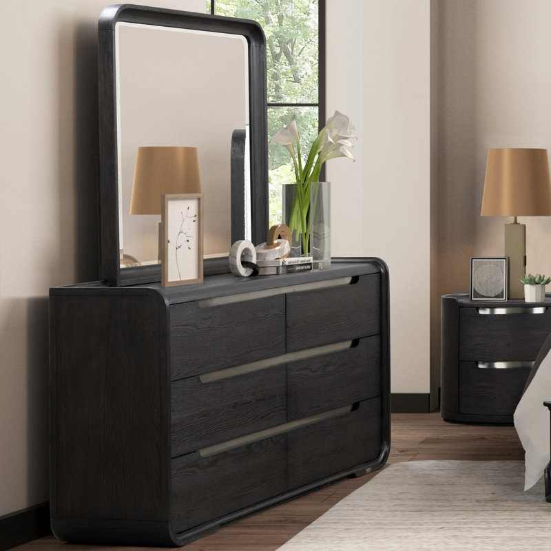 Ensemble commode 6 tiroirs et miroir 2 pièces Barry, Noir
