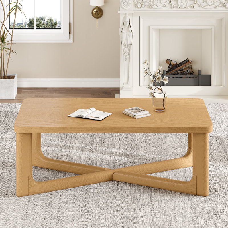 Litzie Rectangle Solid Wood Coffee Table, Oak