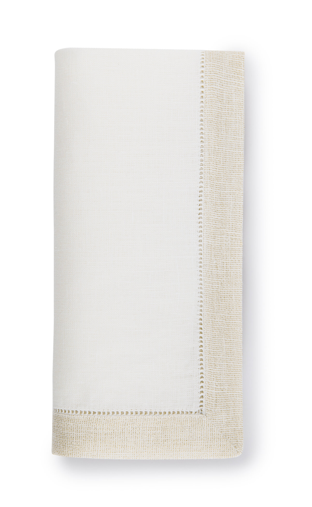 Sferra Filetto Modern Classic White Linen Gold Border Dinner Napkins - Set  of 4