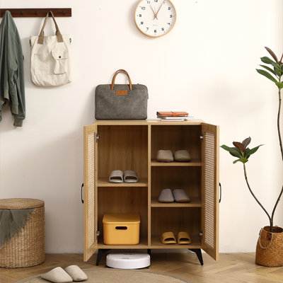 Armoire à chaussures à double porte en rotin naturel avec grand rangement, durable, 29,5 po | Idée de cadeau