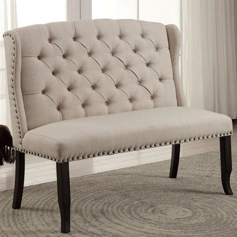 Banc rembourré Aileen, Mélange de polyester beige, Mélange de polyester
