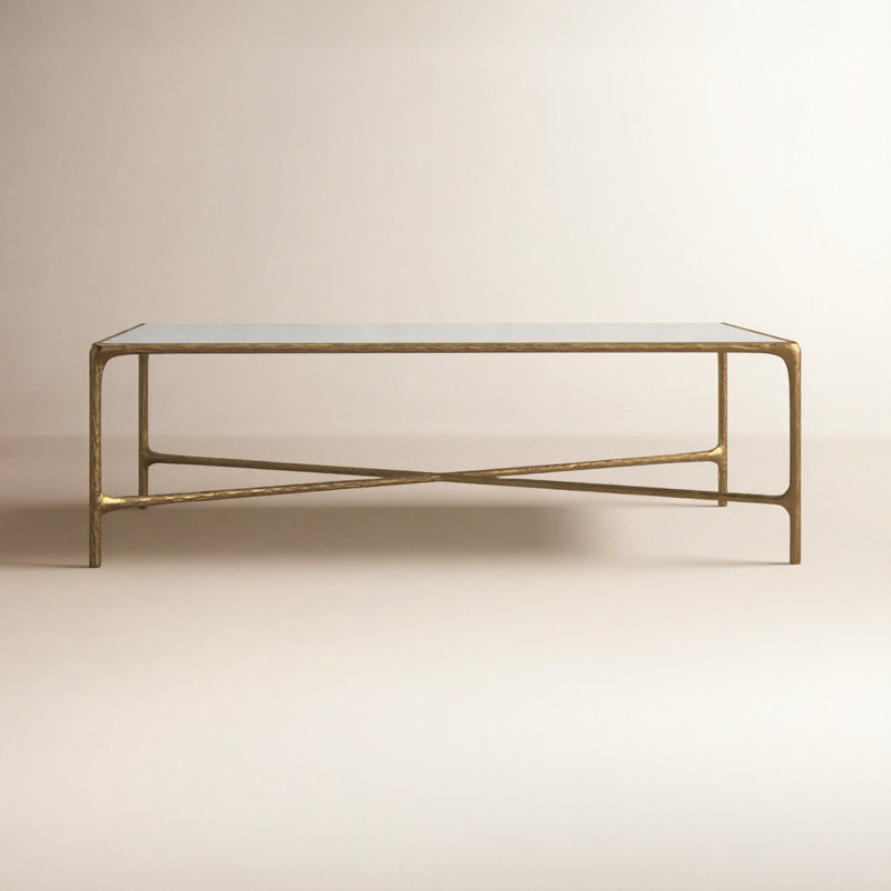 Evelynn Single Coffee Table, Brass, White Marble