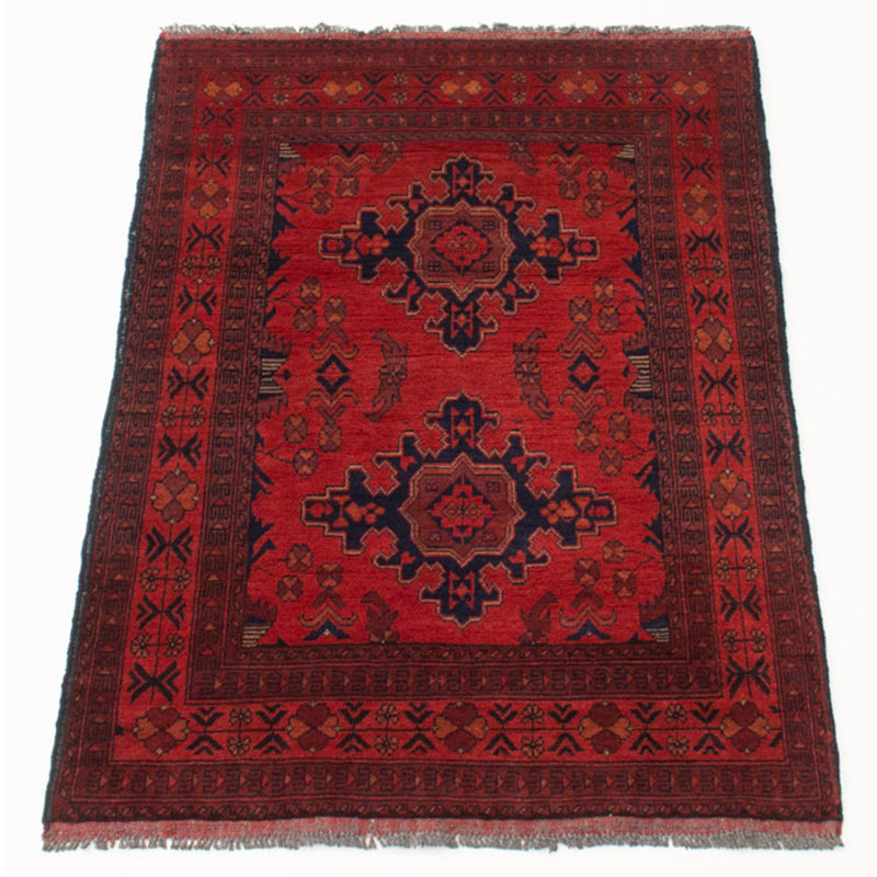 Tapis rouge foncé en laine noué à la main de conception unique 3 pi 3 po x 4 pi 10 po New Forestal
