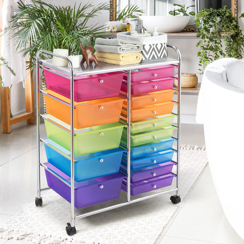 Parrett 87 cm H x 63 cm W Utility Cart, Pink/Orange/Blue