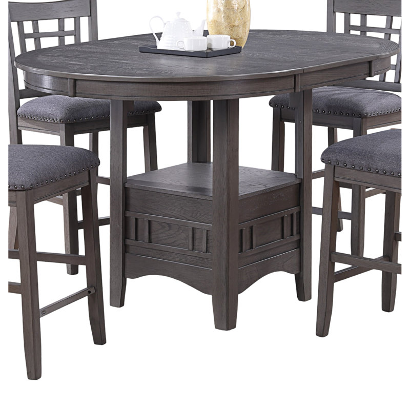 Table ovale en bois massif avec feuille, finition grise contemporaine, aspect rond et moderne