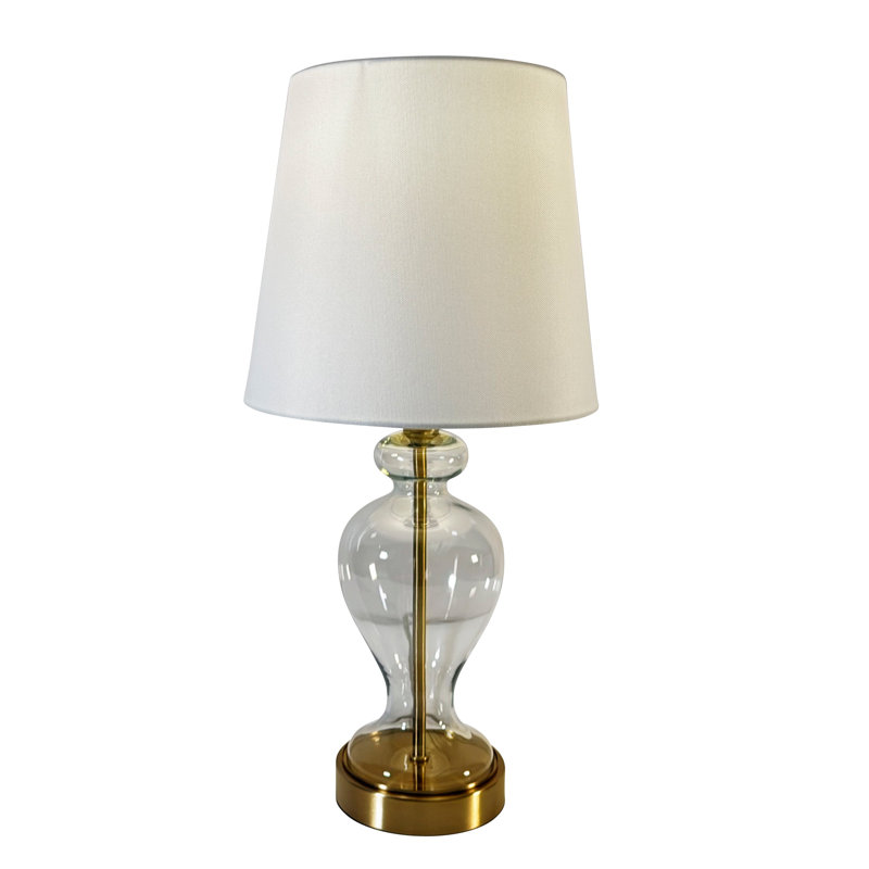 Lampe de table en laiton laiton avec abat-jour blanc