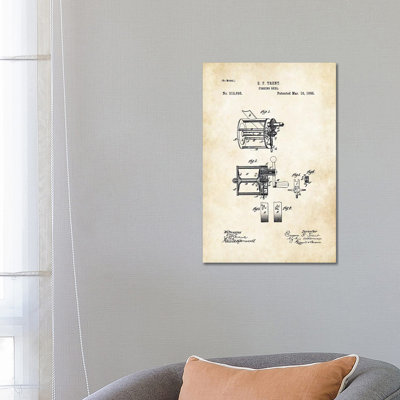 Moulinet de pêche antique par brevet77 - reproduction de dessin sur toile tendue