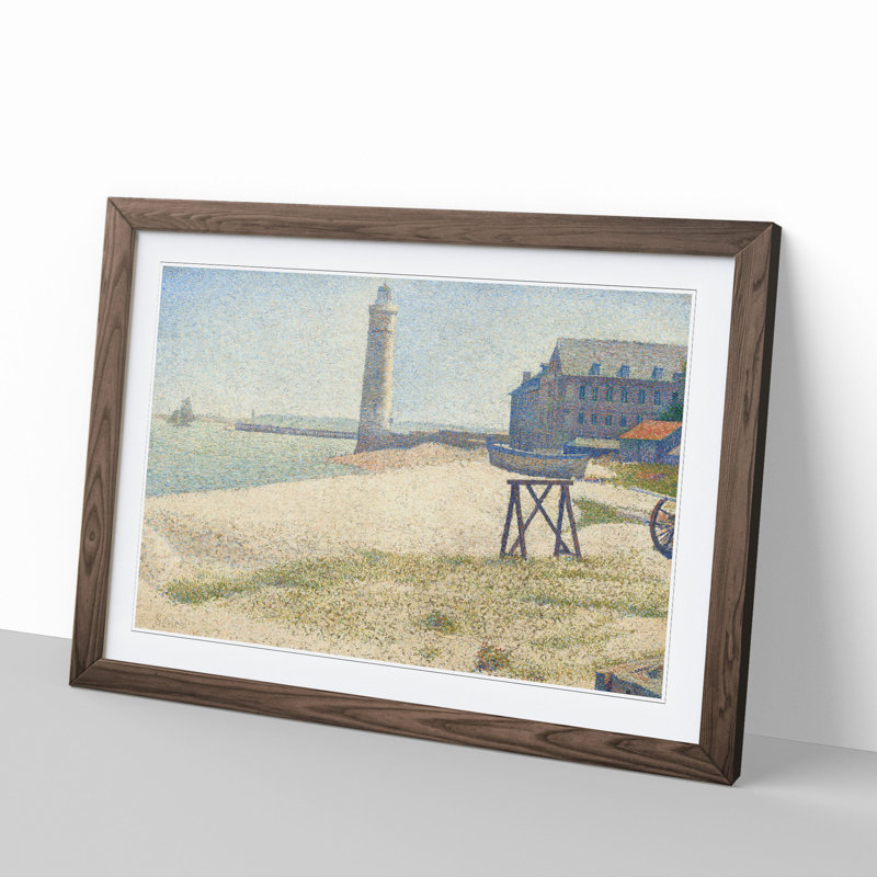 The Lighthouse at Honfleur by Georges Seurat - Picture Frame Painting, 27cm H x 36cm W x 2cm D, Walnut