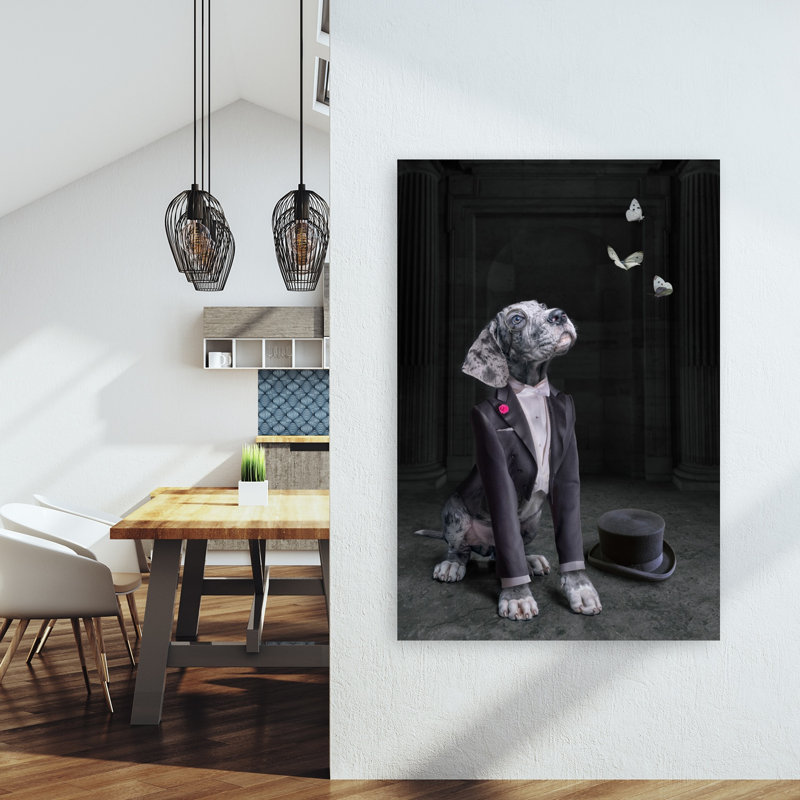 «Dapper Dog and Butterflies Butterfly Dog», reproduction d'art murale, 60" H x 40" W