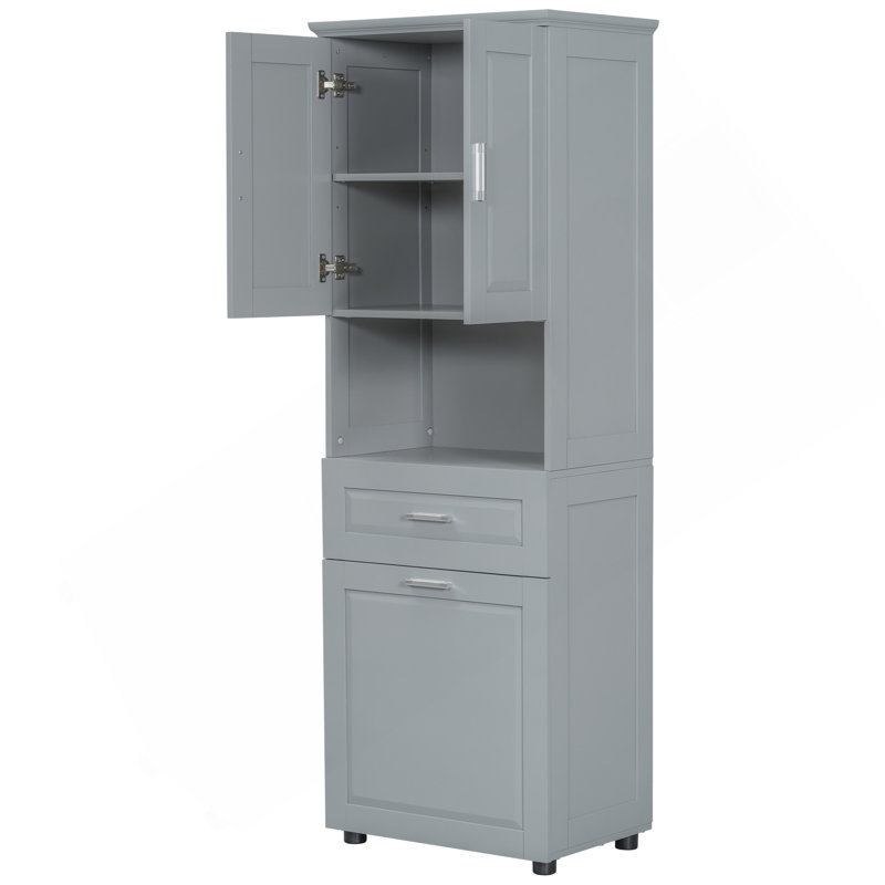 Tall Bathroom Cabinet With Laundry Basket, Large Storage Space Tilt-Out Laundry Hamper And Upper Storage Cabinet, Grey, Gray