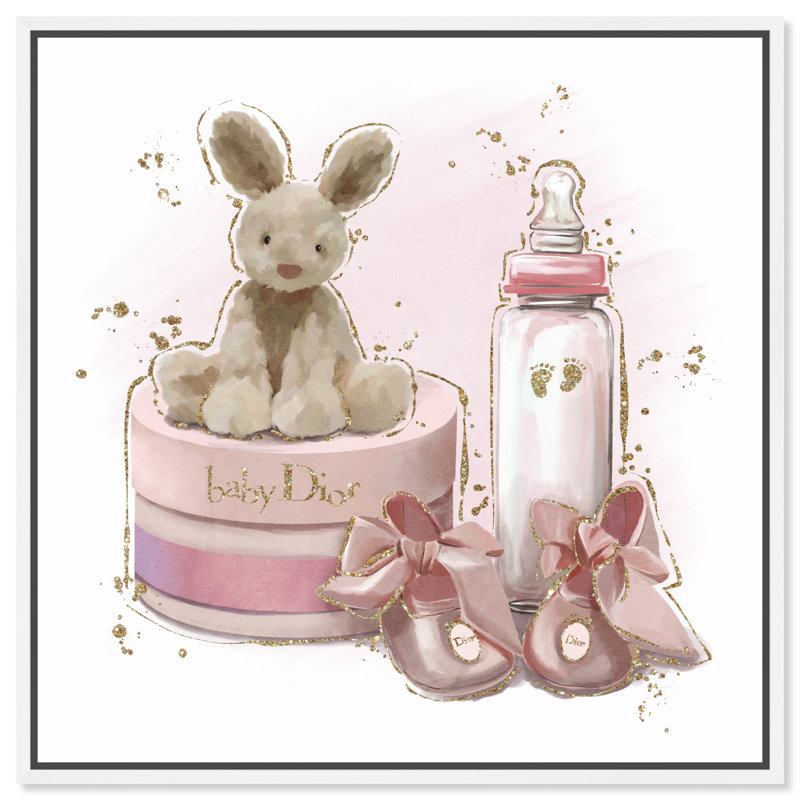Cadeaux de lapin et de bébé - Impression sur toile, Cadre flottant blanc, H 16 po x l 16 po