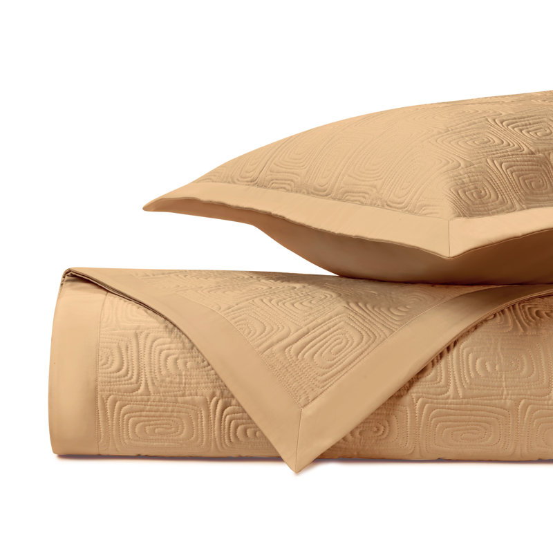 Maze Quilted Sateen Coverlet Set, King Coverlet + 2 King Shams, Gold