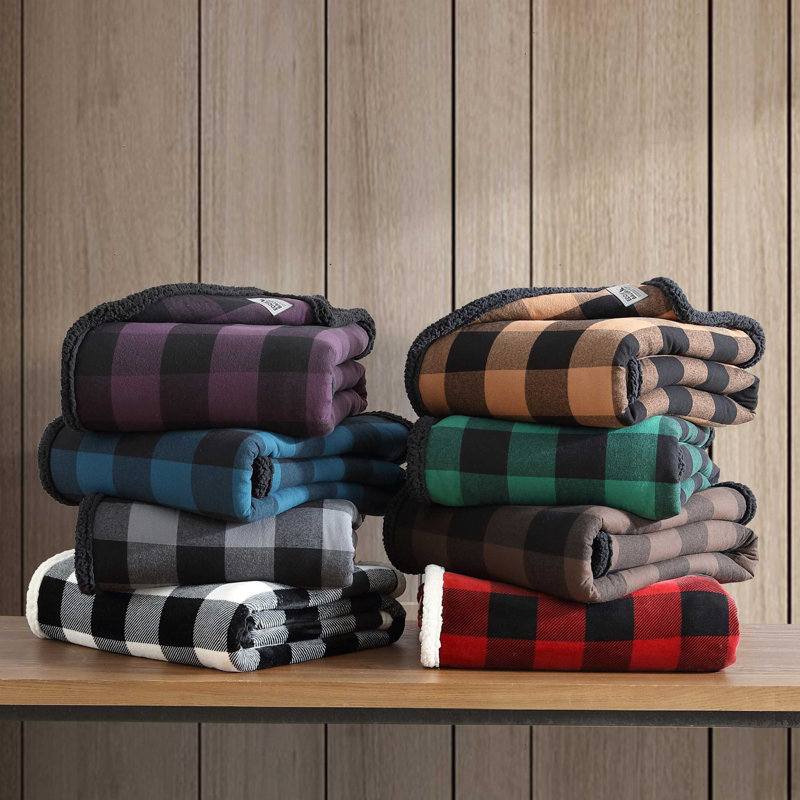 Cabin Plaid Red Fleece & Cotton Sherpa Reversible Throw Blanket