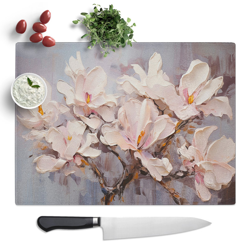 Magnolia Flower Gestural  Glass Chopping Board