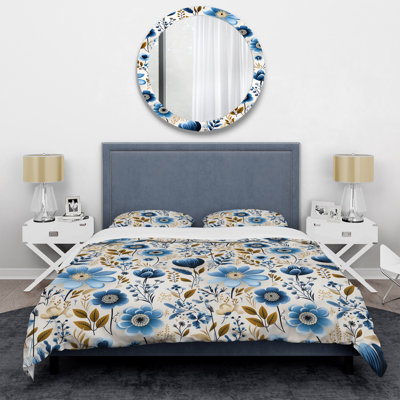 Ensemble de housse de couette Nordic Blue Bloom Scandinavian Floral III