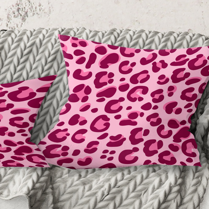 Motif léopard rose - coussin décoratif Mid-Century, 18 po x 18 po