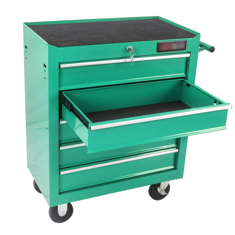 Chariot à outils d'atelier avec 5 tiroirs, serrure et 4 roulettes, Green