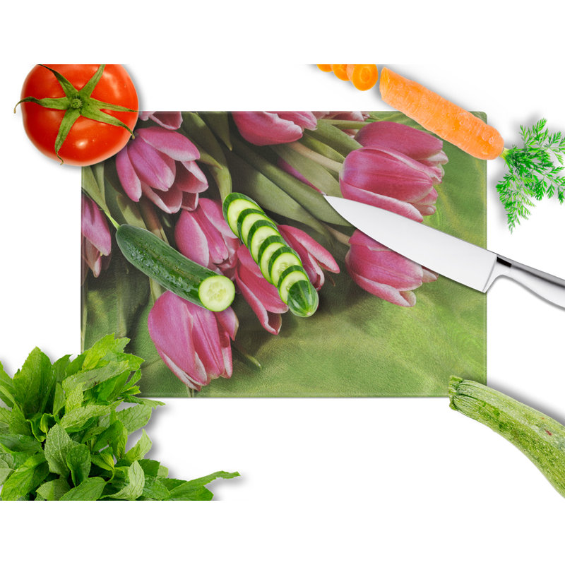 Planche à découper tulipes en verre trempé caroline