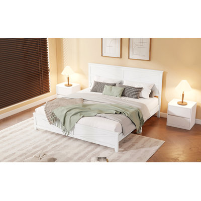 Tête de lit et pied de lit de style campagnard très grand avec porte de grange de style campagnard, lit en bois de pin avec cadre de lit renforcé, blanc