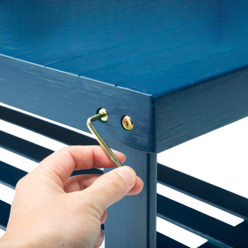 Banc autoportant en bois bleu marine avec 3 tablettes de rangement et porte-chaussures pour porte d'entrée