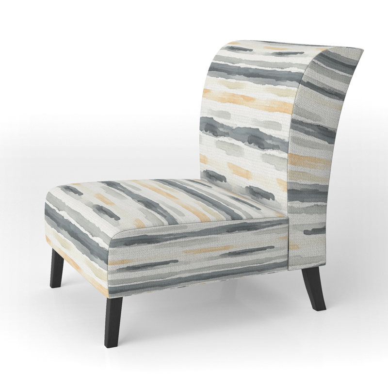 Fauteuil de chambre à rayures gris et jaune, Pantoufle sans accoudoirs