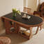 Table de salle à manger ovale brune en fritté avec compartiment de rangement latéral-538960581