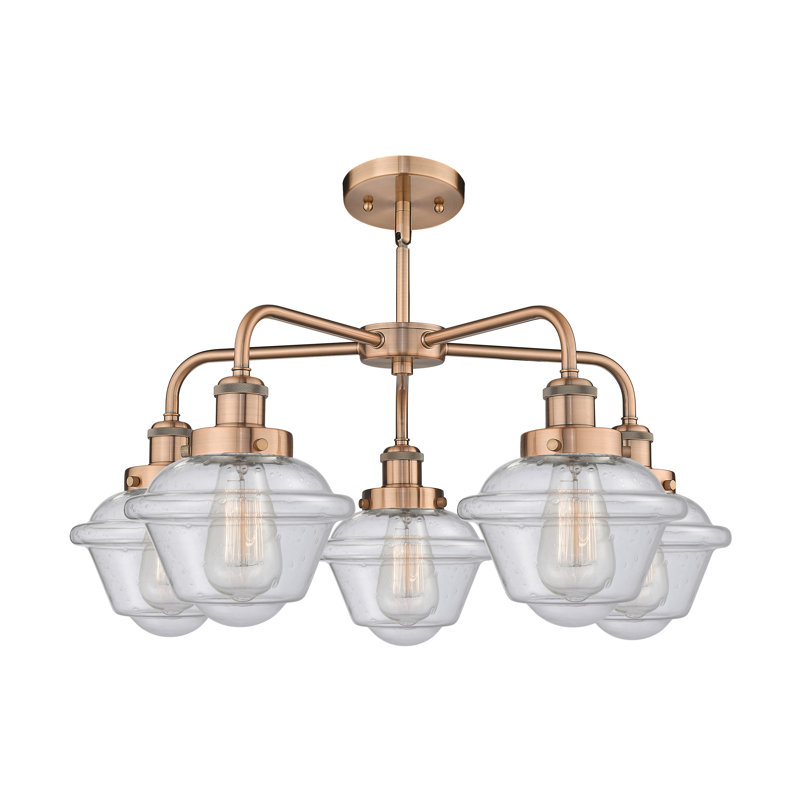 Grourke 5 - Light Glass Dimmable Chandelier, Seedy, Antique Copper