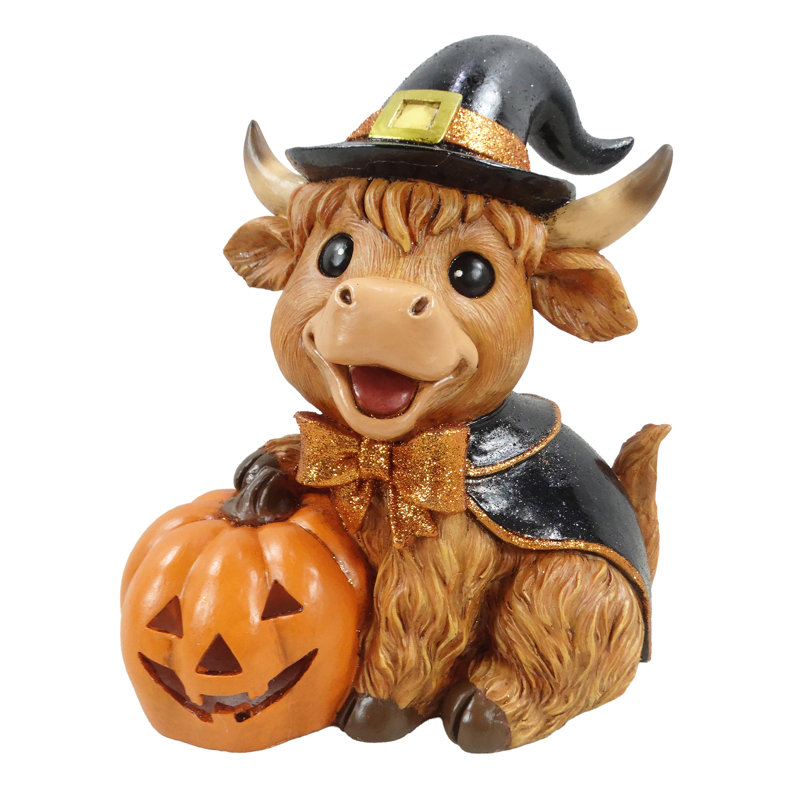 Statue de vache d'Halloween Highland avec citrouille lumineuse (Corporate Halloween)