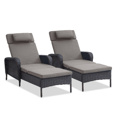 Dahlyla Outdoor Reclining Chaise Lounge Chairs with Cushions(Set of 2)