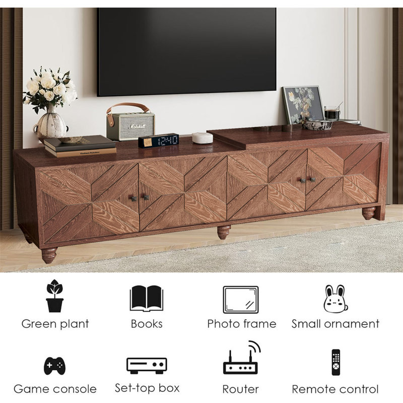 Extendable Tv Cabinet With Storage And Adjustable Shelves,Real Wood Veneered Tv Console