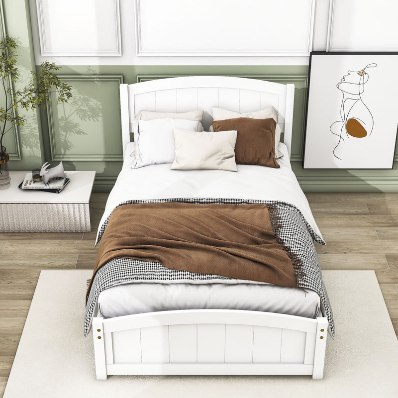 Lit plateforme simple en bois avec tête de lit, Blanc