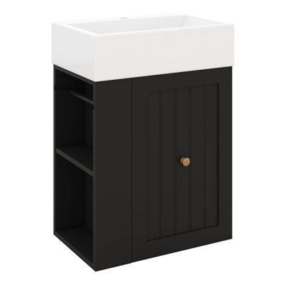 Meuble-lavabo de 20 po avec lavabo en céramique, meuble-lavabo mural avec tiroir et tablette latérale, conception peu encombrante
