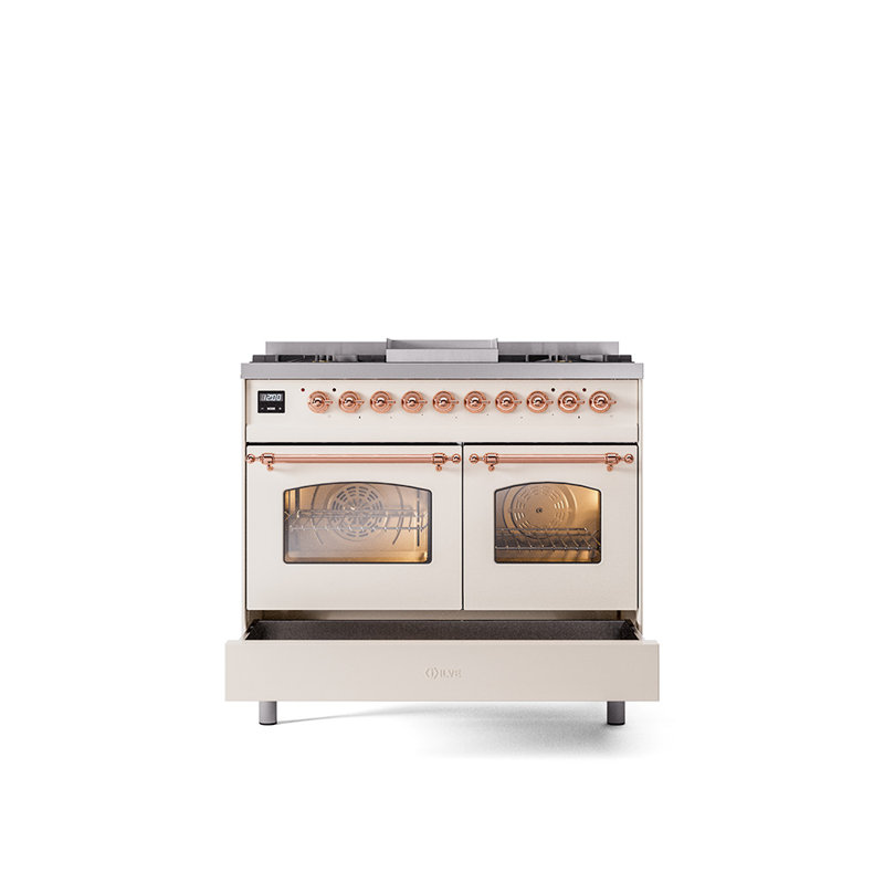 ILVE Nostalgie II Series 40 inch Dual Fuel Range with 6 Sealed Burners, Griddle (Glass Door), Liquid Propane