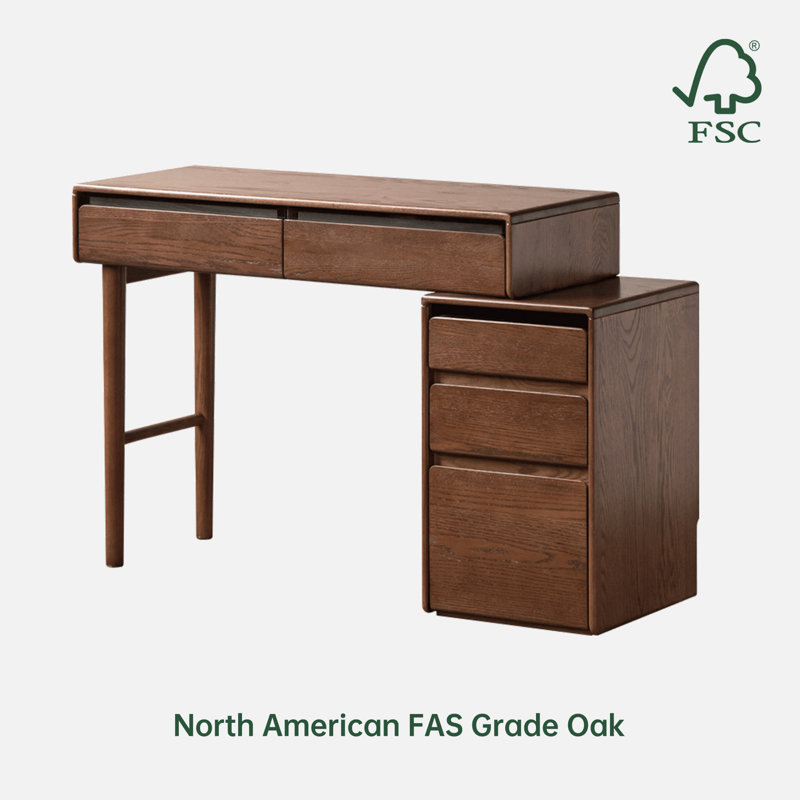 Bureau de coiffeuse en chêne massif avec tiroirs de rangement, L 47,2 po, Brun
