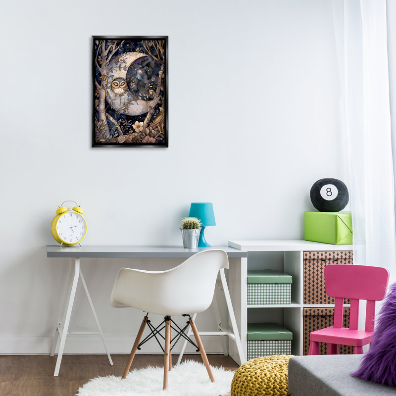 «Moon Owl Sleeping Brown» par The Dutch Lady, Cadre flottant noir de jais, H 25 po x l 17 po