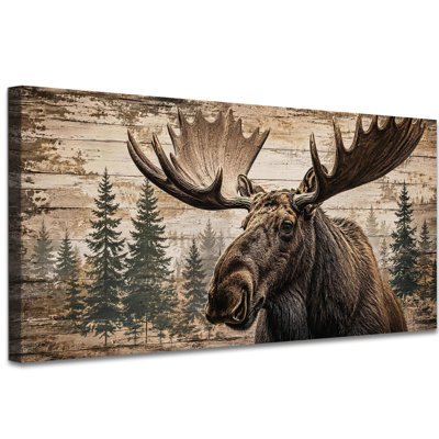  Art mural orignal, impressions sur toile orignal rustique, grande peinture de faune de bois de cerf, image d'animal de forêt, décor de forêt de montagne pour chambre à coucher chalet, 20 x 40 pouces