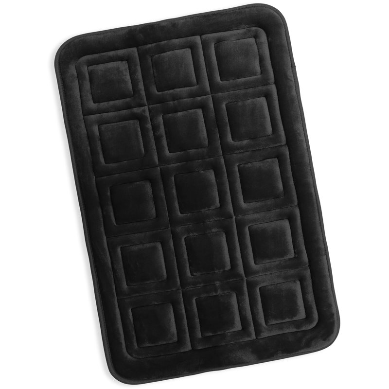 Ultra Soft Absorbent Memory Foam Waffled Bath Rug, 20" W x 32" L, Black